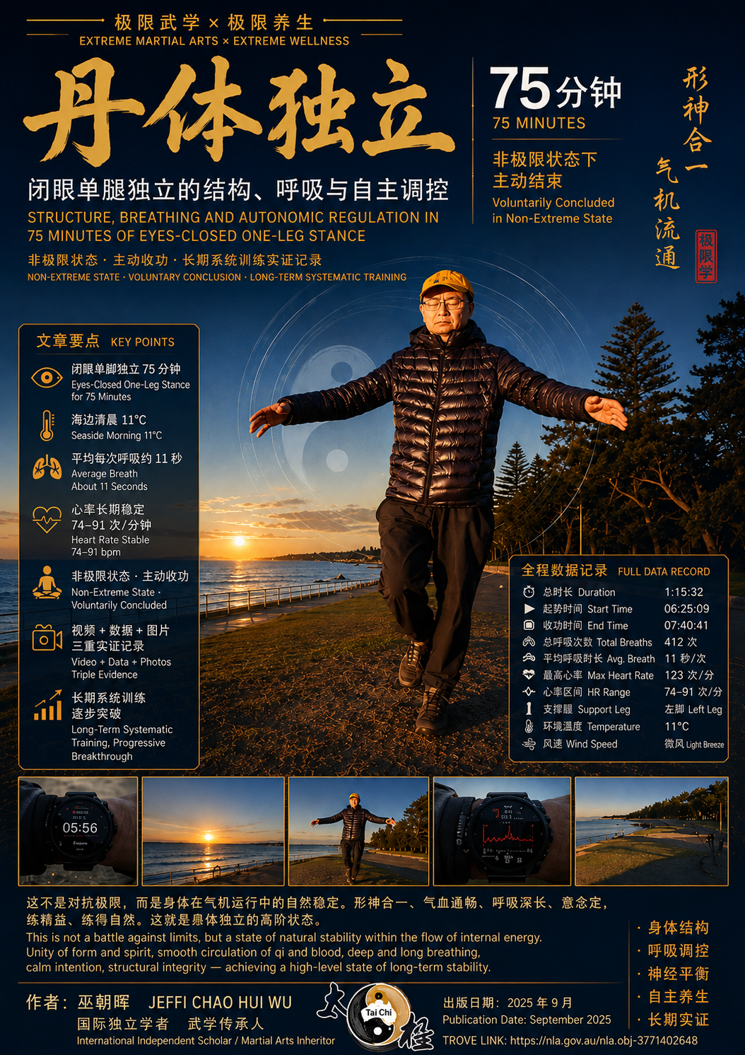 2025��9��12���峿����������һ������Ϥ�ả����������һ����57�ꡣ�����賿5:25���ң����Ⱥ��������׮��̫��ȭ��̫�������������ճ�ѵ�������ʼ��������Ҫ��һ��ѵ���������۵�����������գ��Ҵ�06:25:09��ʼ����07:40:41�����չ����������1Сʱ15��32�룬Ҳ���ǳ���75���ӵı��۵���������������̲�������Ϊʧȥƽ���������Ҳ������Ϊ�����ľ�������ֹͣ�����������塢��������ʶ��Ȼ�����ȶ����ɿ�״̬ʱ�����Ҿ�������������